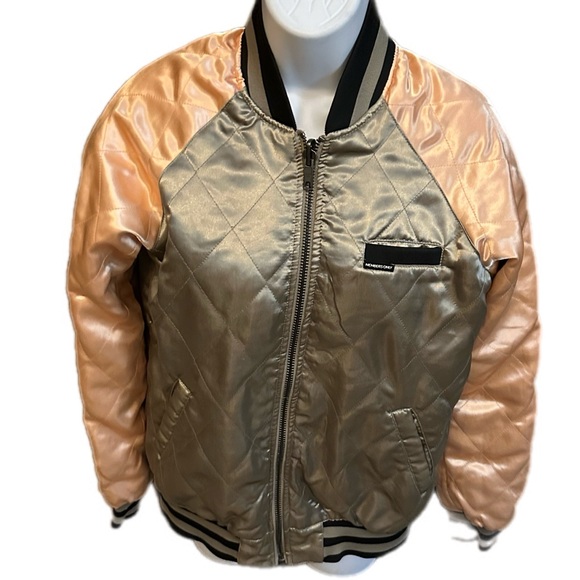 Members Only Bomber Jacket Green Peach Satin Reversible Full Zip - Picture 6 of 14